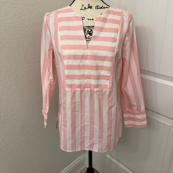 J. Crew Tops - J. Crew Thomas Mason Pink and White Striped Shirt sz S